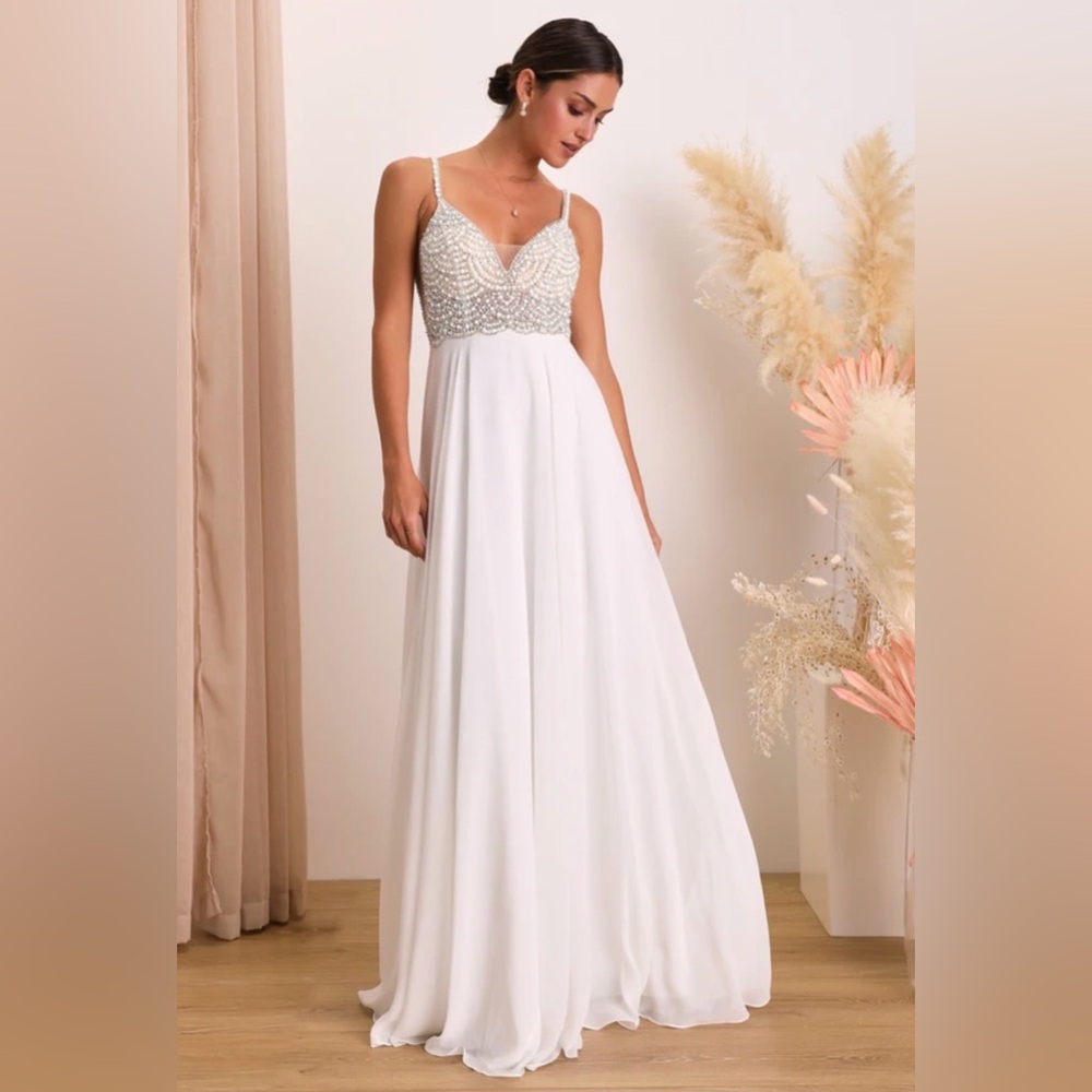 White Bridal Style gown with sequin/beaded bust